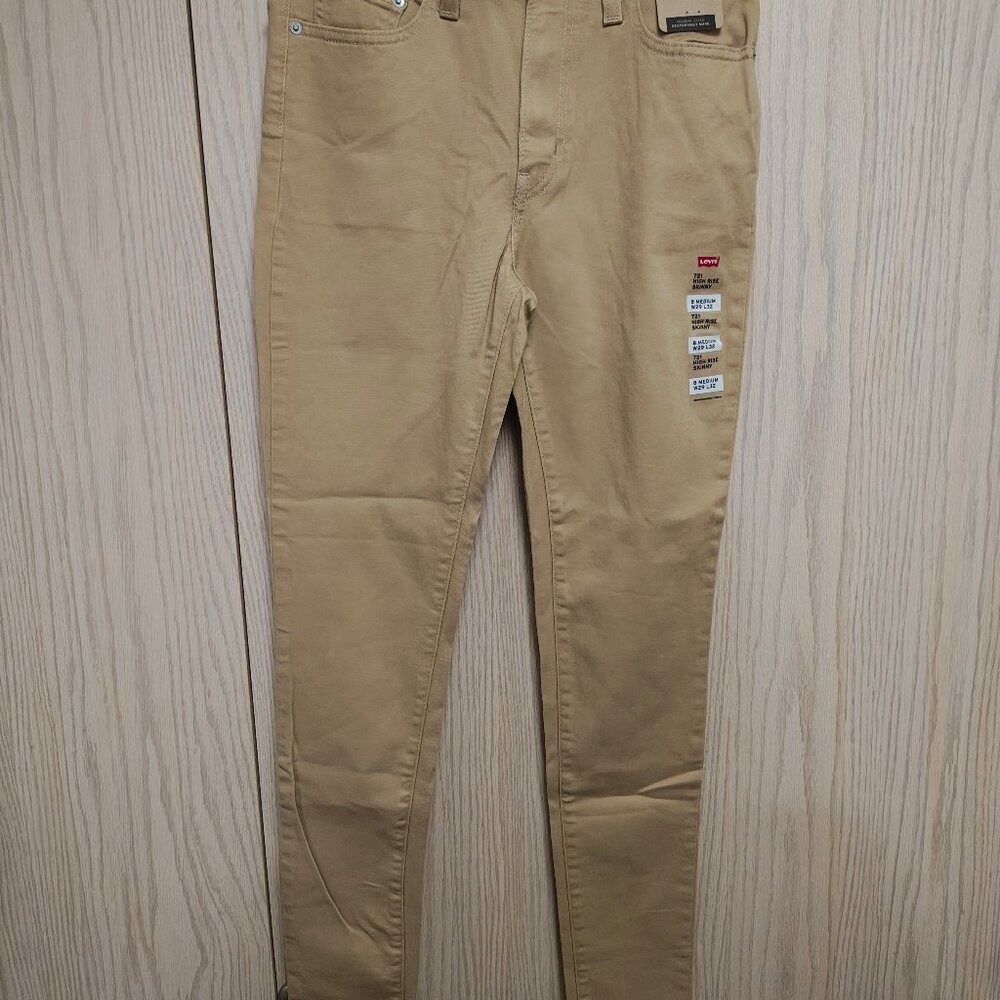 Levis 721 High Rise Skinny Jeans Khaki Stretchy Denim Womens 29x32